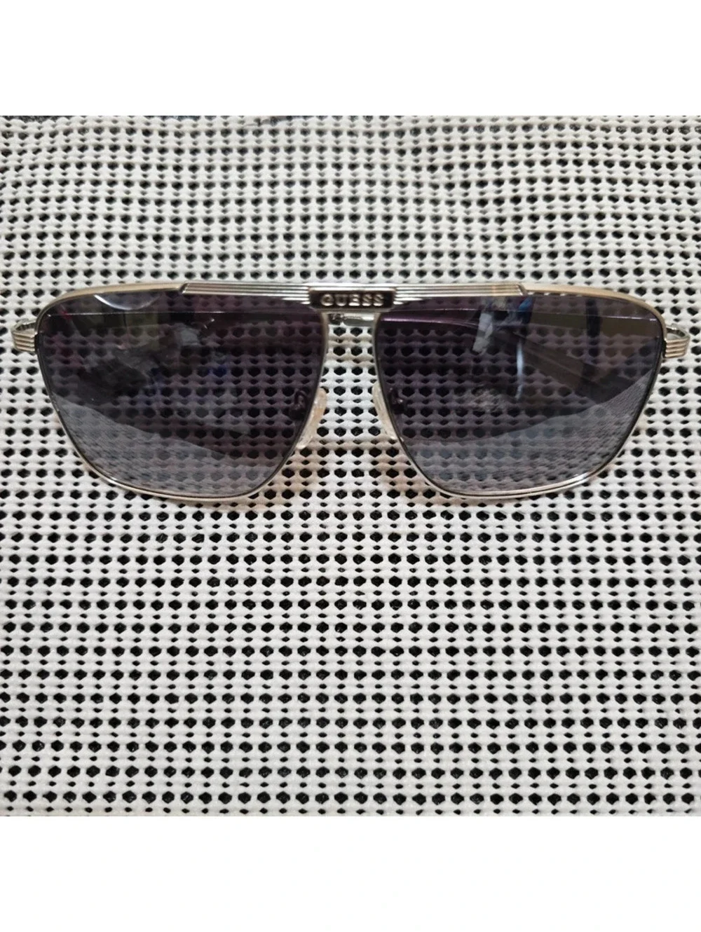 GUESS Silver Navigator Sunglasses Metal Double Bridge Brow Bar Smoke Gray Lens
